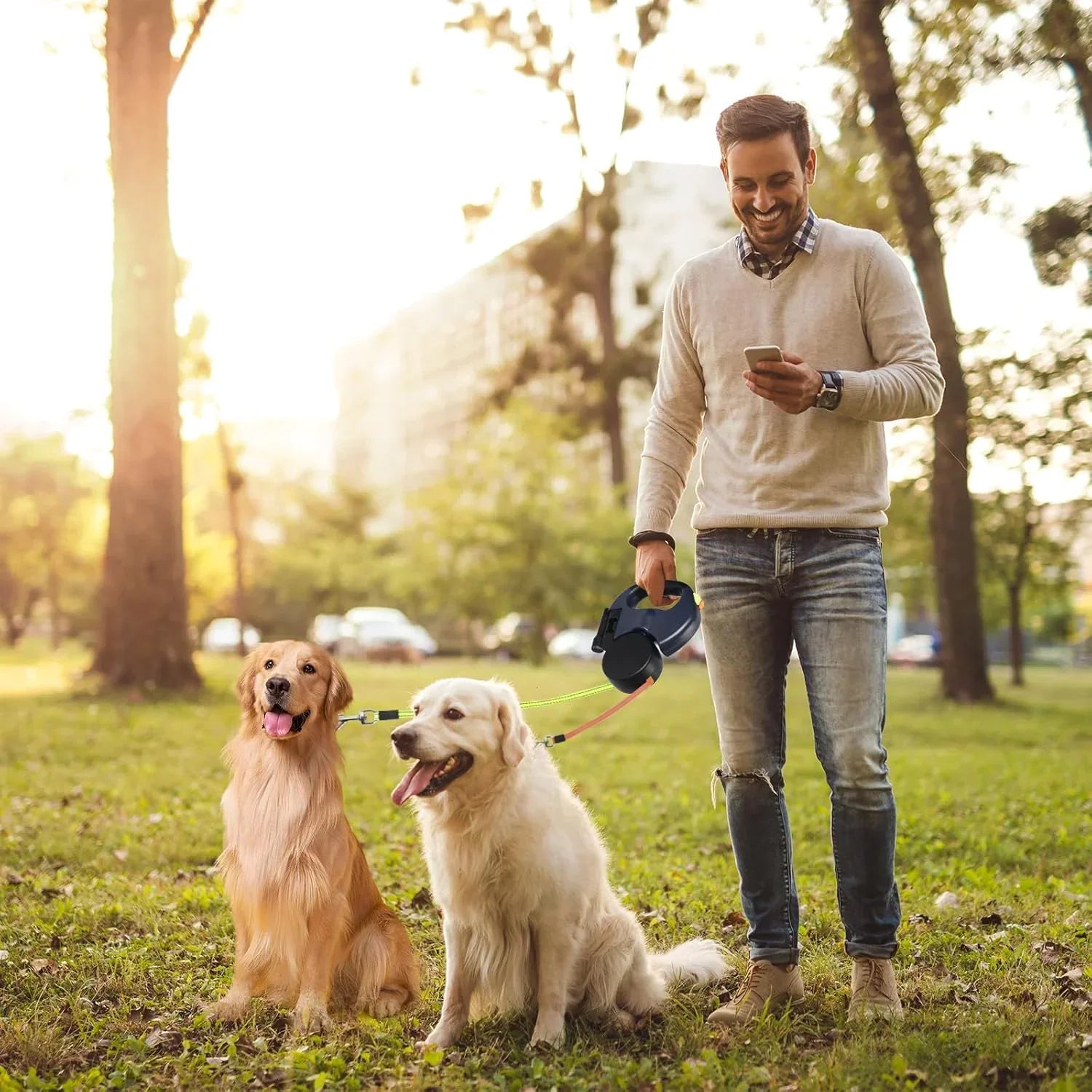 Dual Pet Leash – Retractable Reflective Lead with 360° Swivel for Double Dog Walking